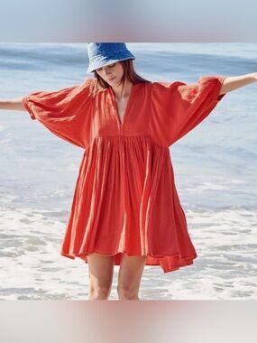 Anthropologie Sundry gauzy balloon sleeve full skirt dress
